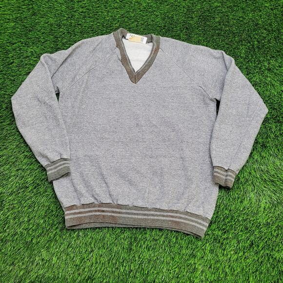 Vintage 60s Logo-7 Blank V-Neck Ringer Sweatshirt Medium 21x25 Gray - Picture 1 of 12